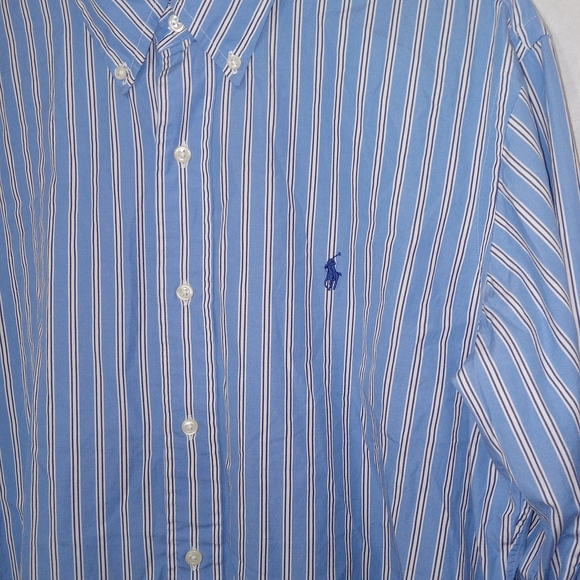 Ralph Lauren Mens L Custom Fit Striped Button Down Shirt Blue White Long Sleeve - Picture 3 of 10